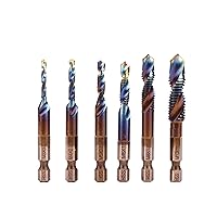 Vista 11 de HSS 6542 (M2) Juego de puntas de grifo combinadas (6 piezas) con vástago hexagonal de 0.250 in recubierto de titanio M3 M4 M5 M6 M8 M10