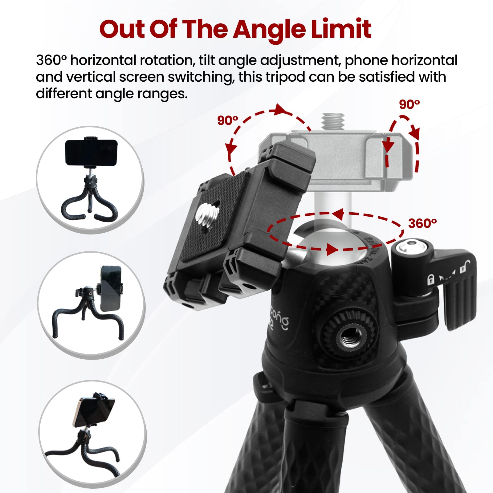 Sabrent Treppiede Flessibile Universale Ottopus - Per Smartphone, GoPro E Action Cam - Con Testa A Sfera E Adattatori - 6