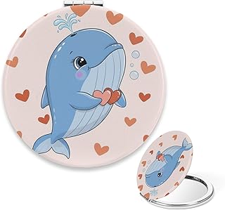 Pocket Mirror for Women, Cute Whale Pink Hear...