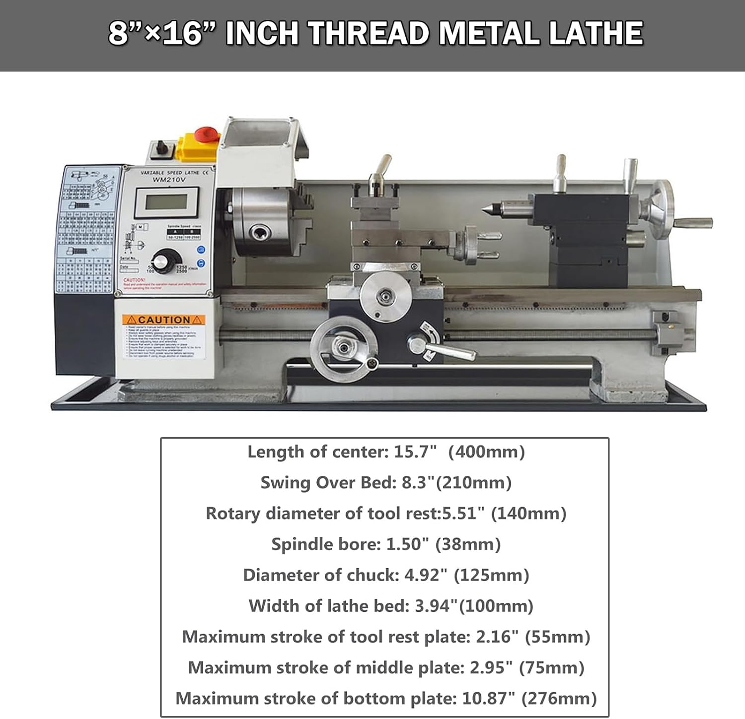 INTSUPERMAI Metal Lathe Precision Benchtop Metal Lathe 8"×16" Inch Thread Metal Wood Plastic Lathe 4 Jaw/3 Jaw Chuck Hobby DIY Lathe 50-2500rpm Variable Speed MT5 Spindle Taper 110V