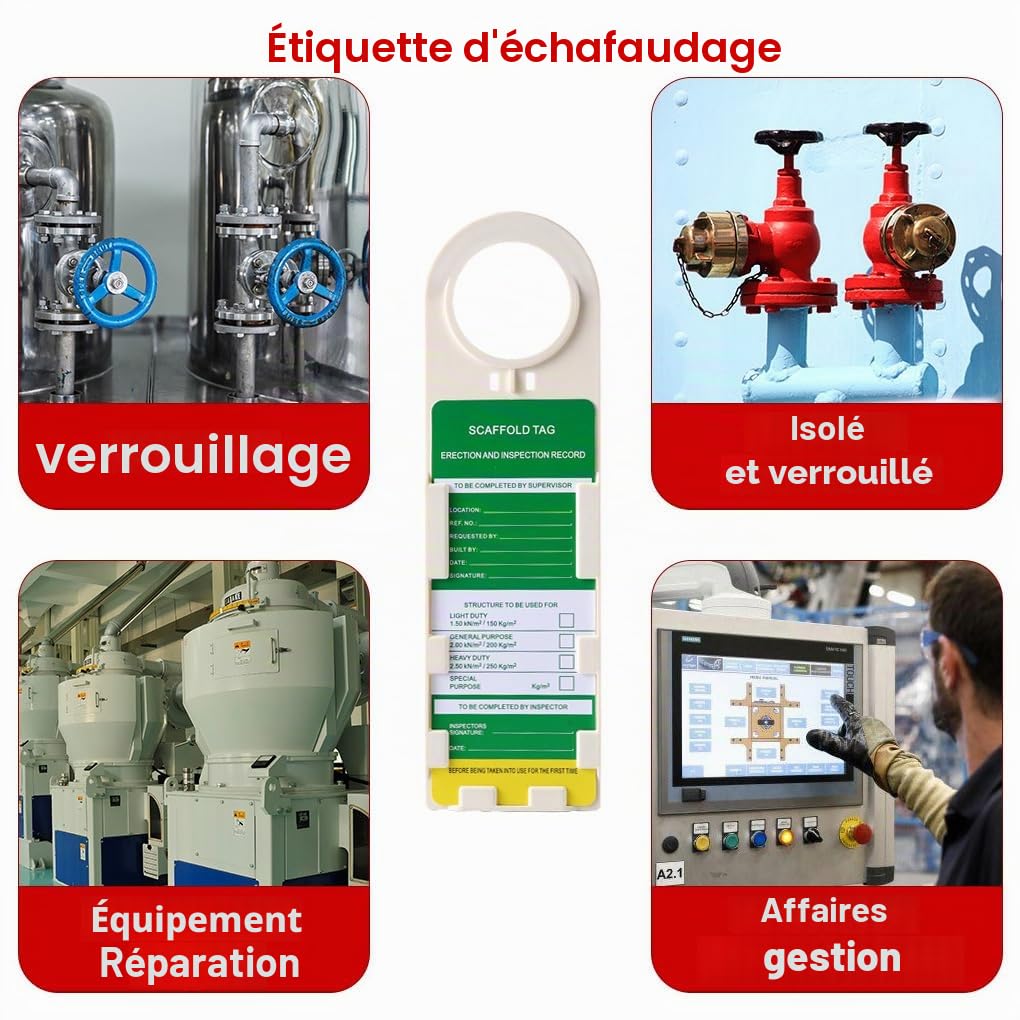 POFET Lot de 10 étiquettes d'échafaudage et étiquettes, étiquettes d'inspection de sécurité Ne pas utiliser les étiquettes d'échafaudage