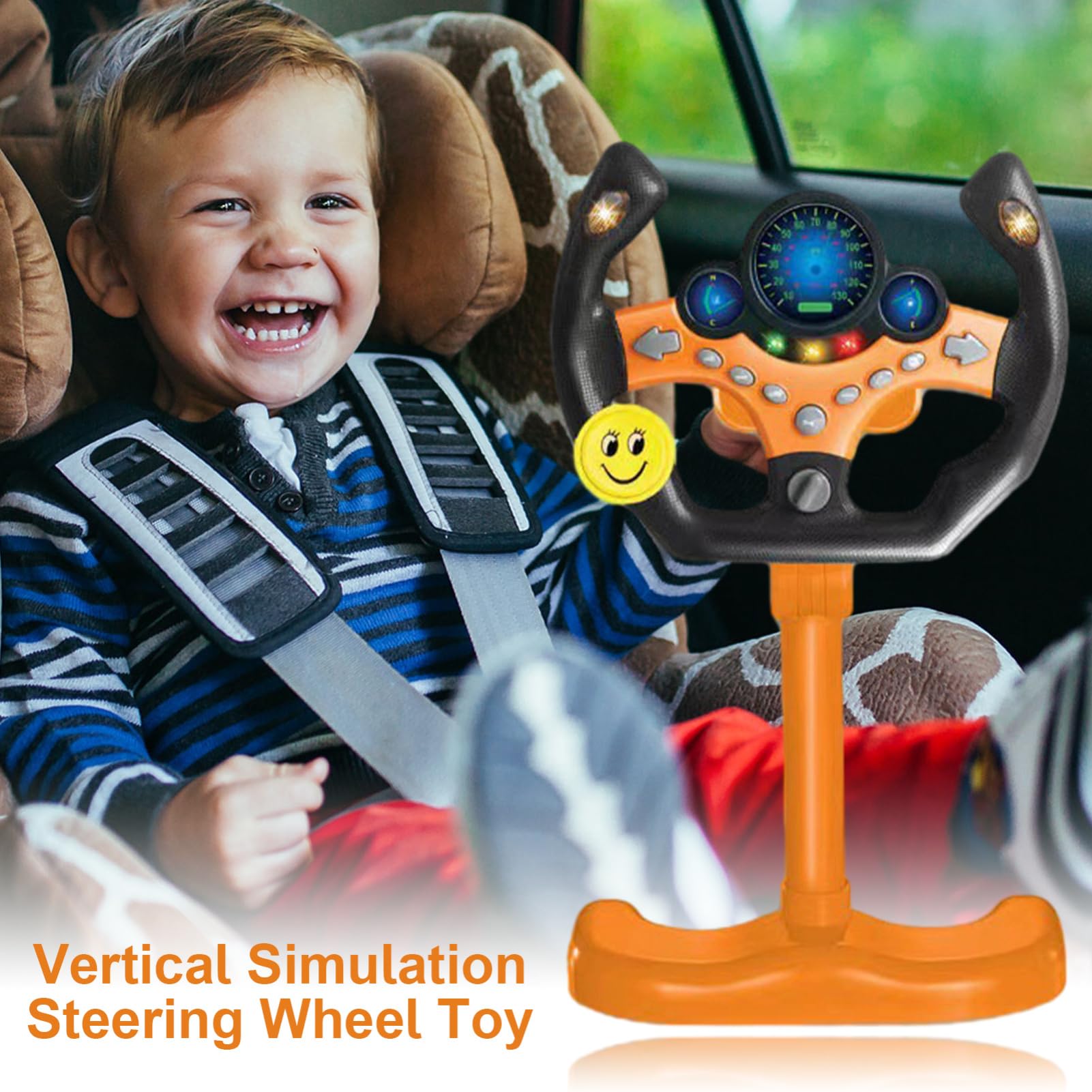Jouet au volant - 25 cm (vertical) avec son interactif | Contrôleur de conduite portable, tableau de bord de jeu de rôle pour tout-petits, centre d'activités musicales pour cadeau d'éducation précoce