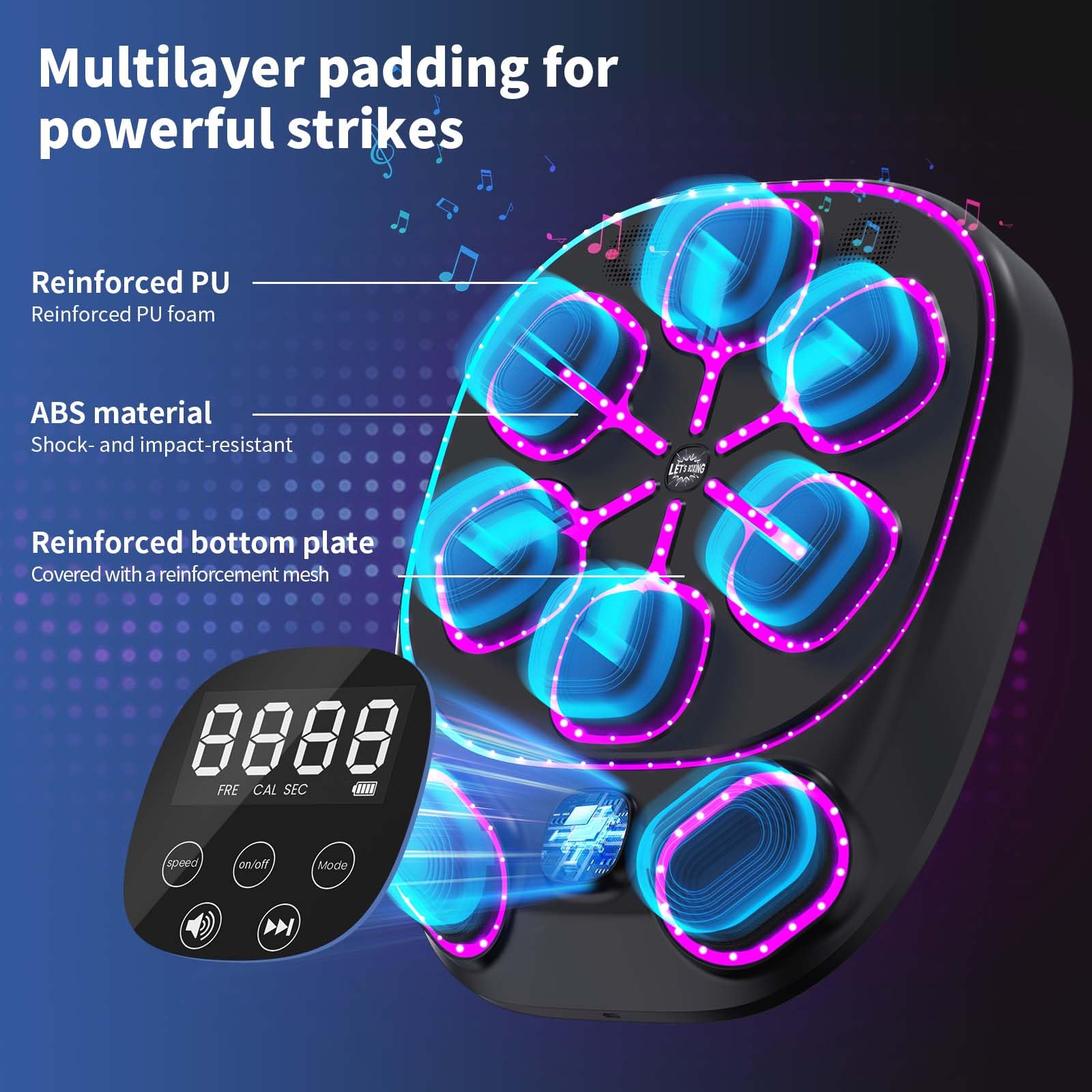 Machine de Boxe Musicale LED Bluetooth – 9 Modes de Vitesse et comptage – pour Enfants et Adultes, Maison et Salle de Sport