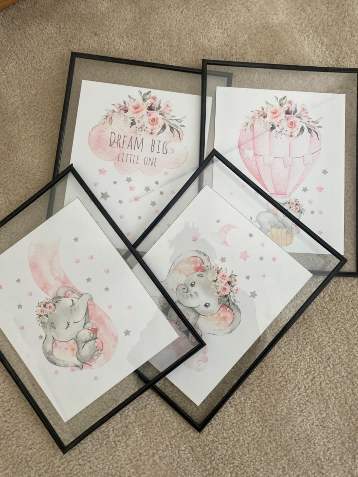 Canssape Elephant Nursery Wall Decor Set of 6 Baby Girl Room Decor for ...