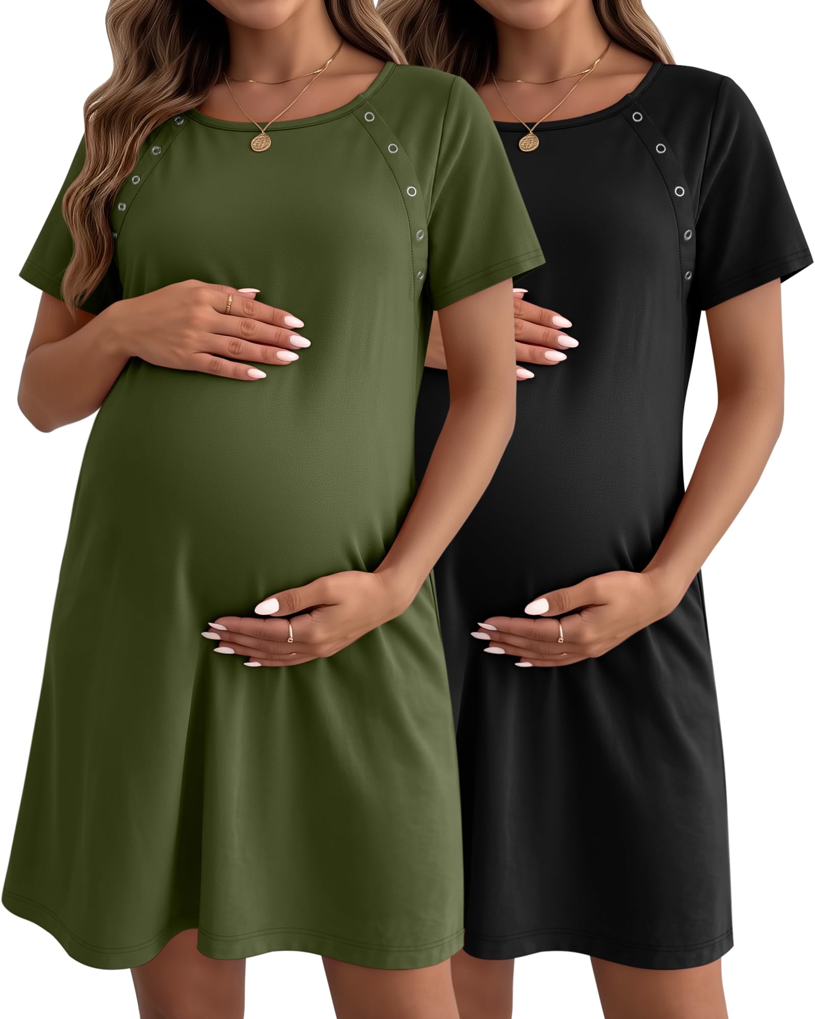 Photo 1 of Huukeay 2 Pack Labor and Delivery Hospital Gown Women Nursing Birthing Maternity Dress 3 In1 Breastfeeding Buttons Pjs Robe(Black, Denim Blue,Large)