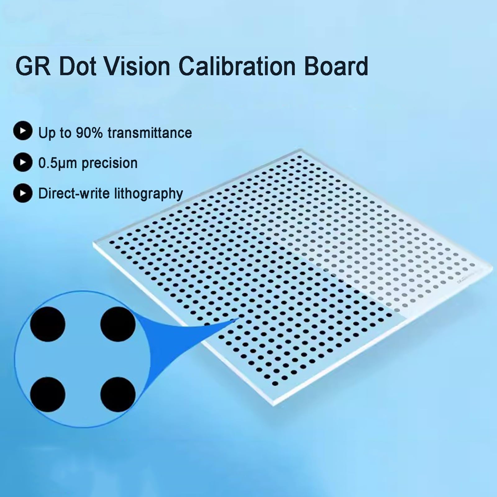 Tabla de calibración de cámara, tabla de prueba de lentes de microscopio, precisión ± 1.0um, patrón de lunares negros para inspección industrial de precisión