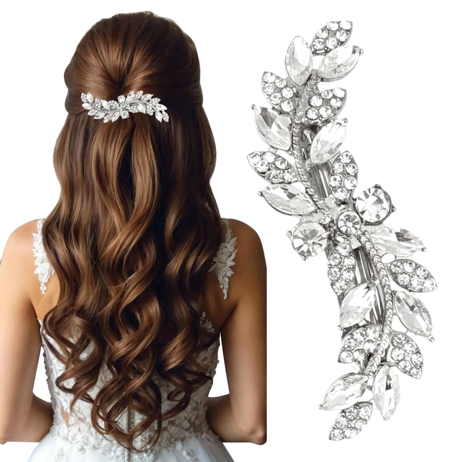 LunarCharm Strass Haarspangen mit Perle, Silberne Braut Haarschmuck für Frauen, Funkelnde Kristall Haarnadeln, Ähren-Design Haarspangen für Hochzeit Braut Lange Haare