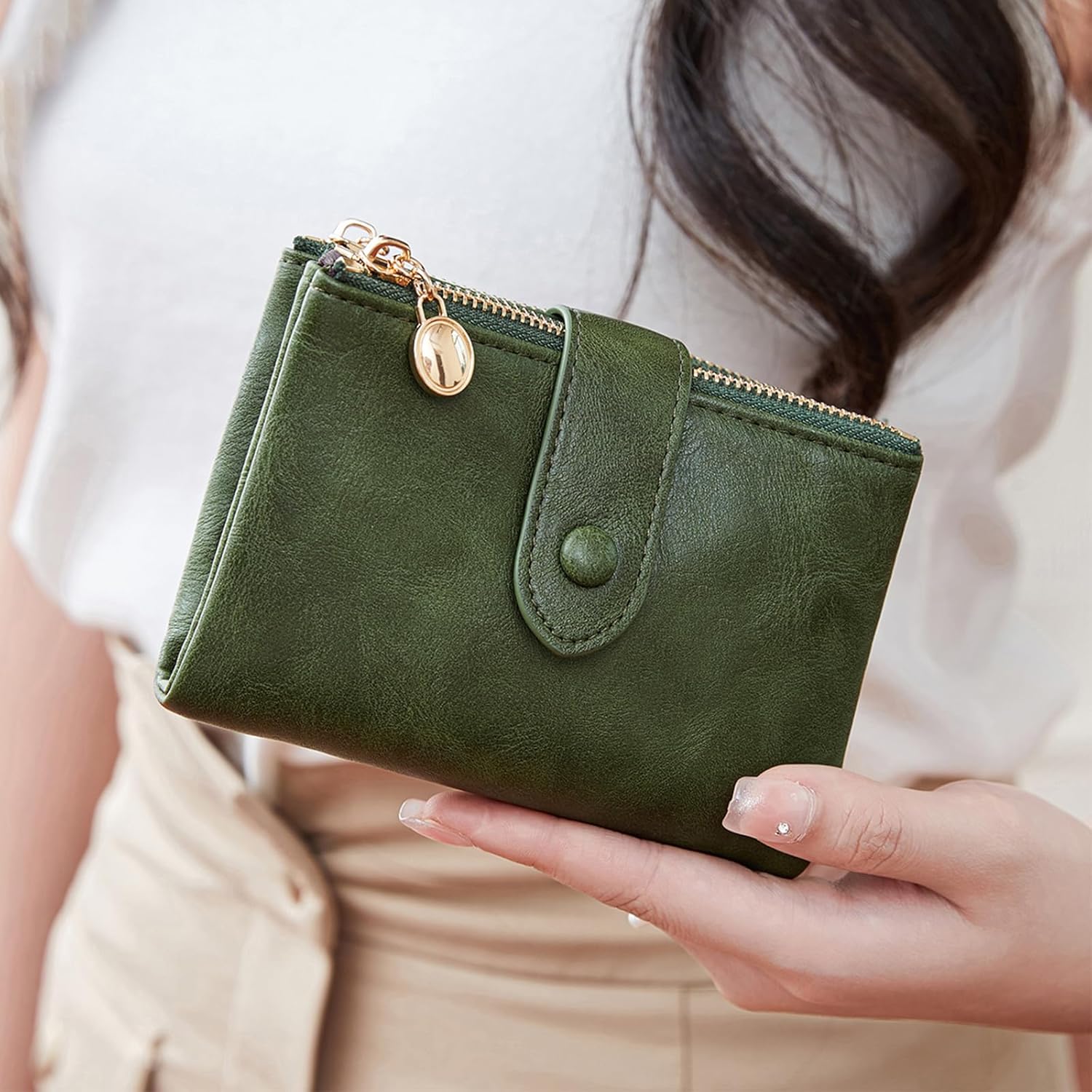 Small Wallets for Women Leather Bifold Double Zipper Pockets Wallet RFID Blocking Card Case Purse with 2 ID Windows - Image 5