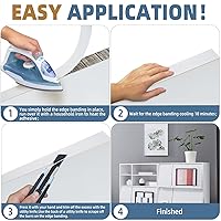 Vista 4 de Bandas de borde de melamina, rollo de chapa de 1/2 pulgada x 25 pies de borde blanco pre-pegado, cinta de madera real para reparación de gabinetes