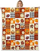 Vista 8 de Fall Sunflowers Throw Blanket,Thanksgiving Day Pumpinks Bed Plush Blanket for Living Room Decor,Rustic Geometric Grids Couch Bed Sofa Soft Cozy Kids