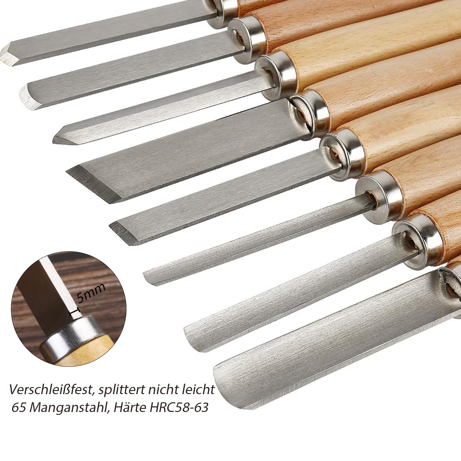 8 Stück Holz Drechselwerkzeug Meissel Set Drechselmesser Multifunktional Drehmeißel Set Drechselbeitelsatz Drechseleisen Holzmeisel für Holzschnitzereien Anfänger - 8 Stechbeitel + Papierbox