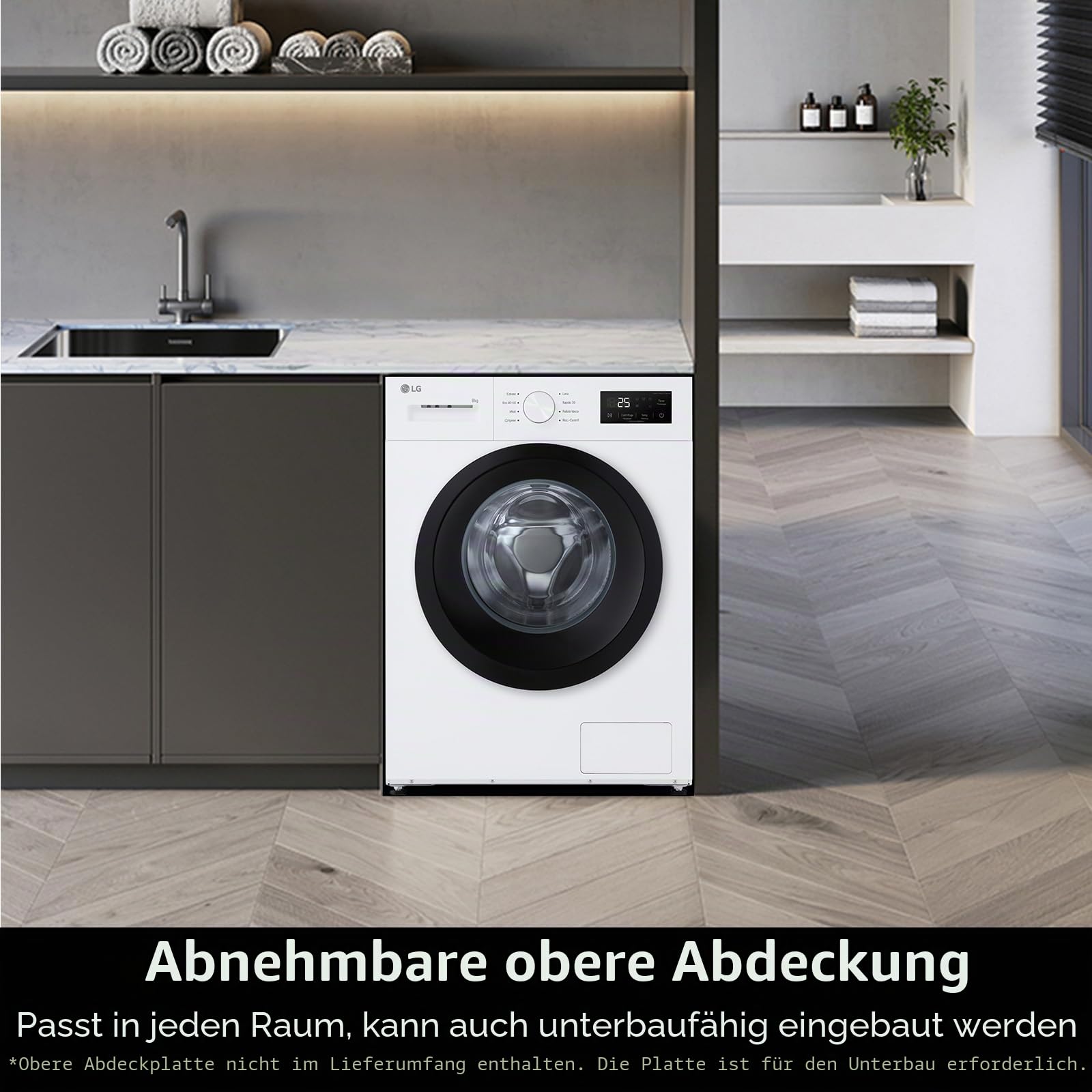 LG F4NA10S8NWK Waschmaschine Slim 8 kg Frontlader Serie A1, Klasse A, 1400 Umdrehungen, Hygieneprogramm mit Dampf, abnehmbares Oberteil, freistehend, schlichtes Design, Weiß