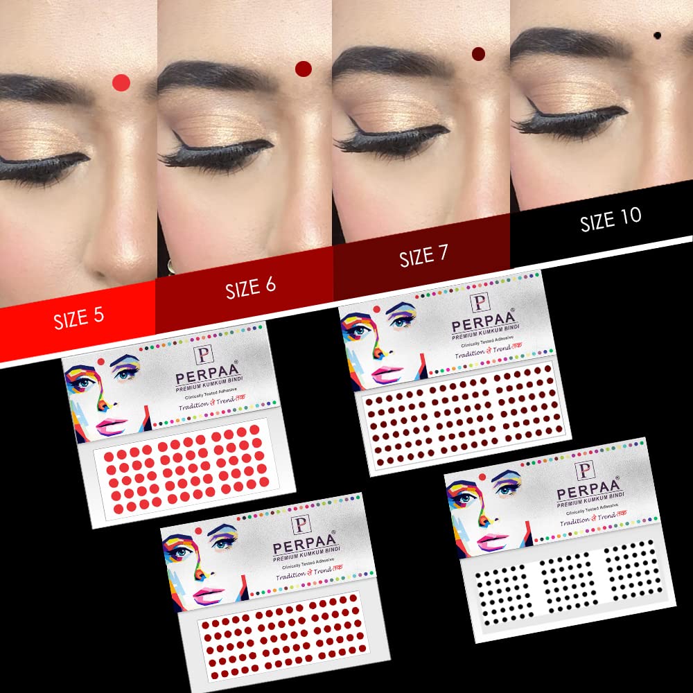 Perpaa® Premium Bindi for Women Pack of 8 Flaps with Different Sizes 2 Red Bindi for Women, 2 Light Maroon, 2 Dark Maroon,2 Black (Bindi Flaps Combo 37)-image-26