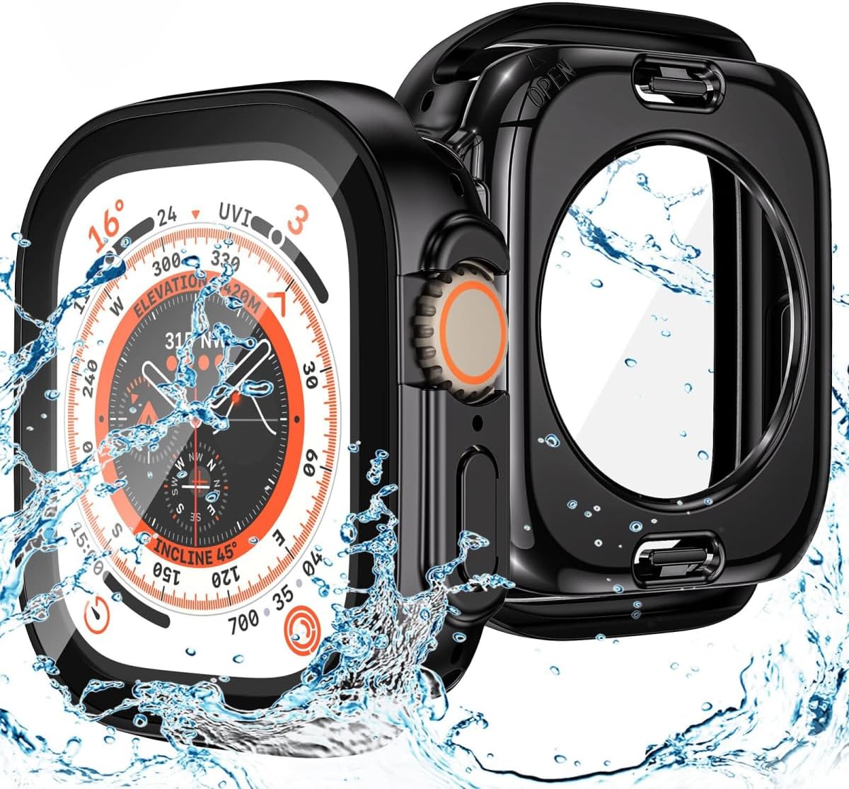 VEMIGON Waterproof Case for Apple Watch Ultra 3/ Ultra 2 / Ultra with Tempered Glass Screen Protector 49mm, Full Coverage Hard PC Bumper Back Frame, Protective Cover for iWatch Ultra- (49mm Black)
