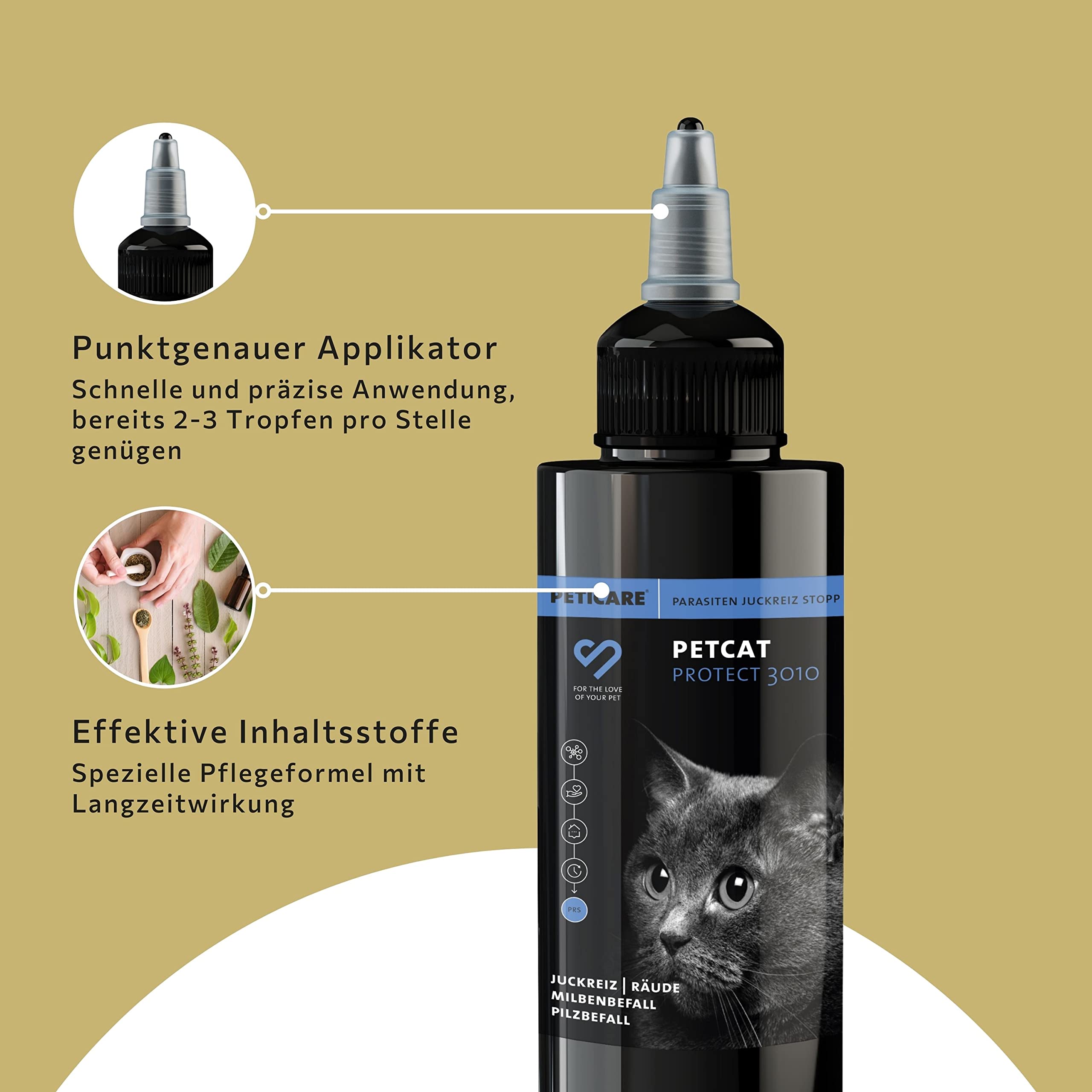 Peticare Cura-Set Gatti Contro Prurito, Acari, Pulci, Funghi - Cura Lozione 100 ml & 250 ml Disinfettante, Disinfettante Spray Contro Acari Funghi - Set 2136