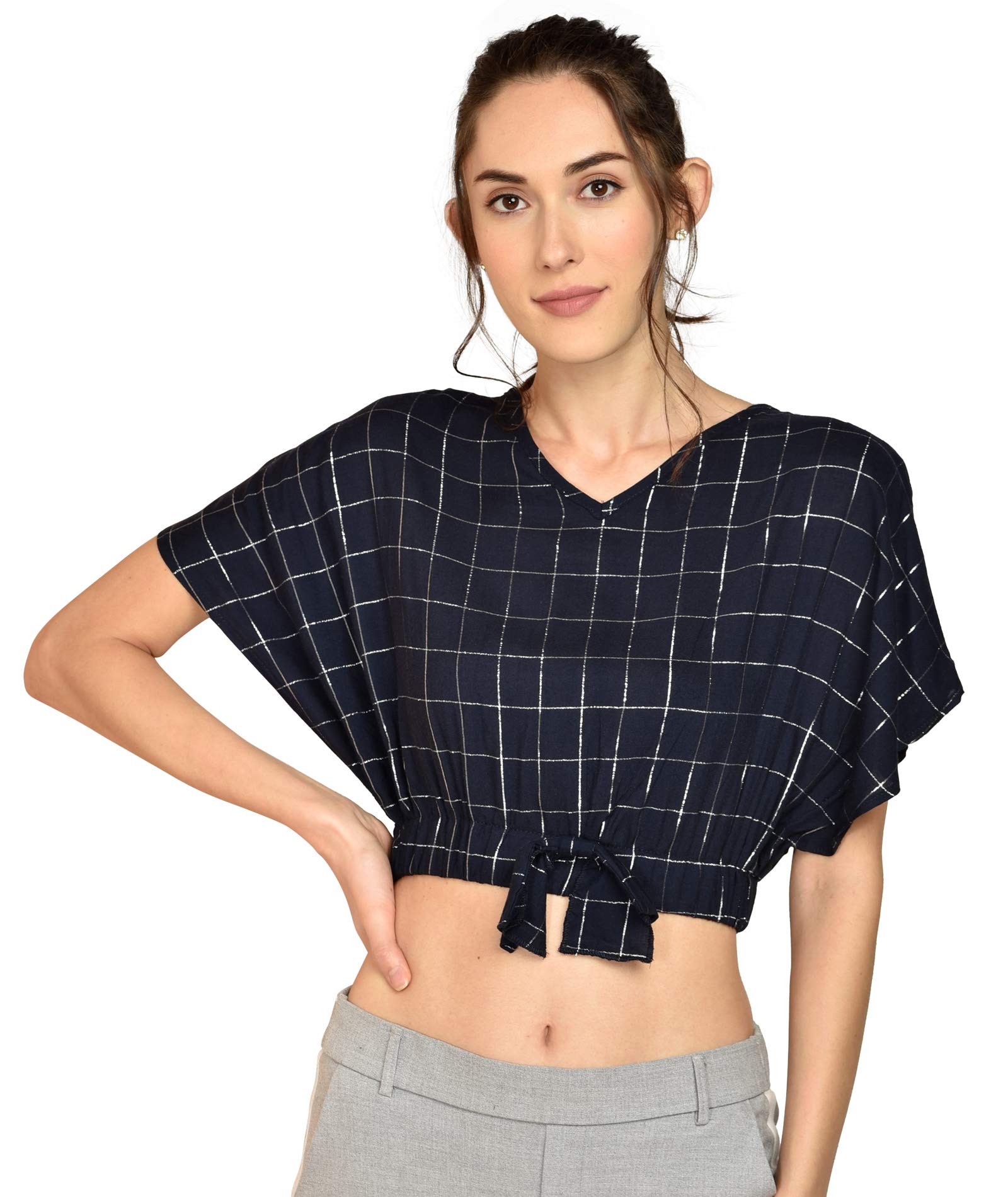 Women V-Neck Fron Knot Crop Top-picture-48
