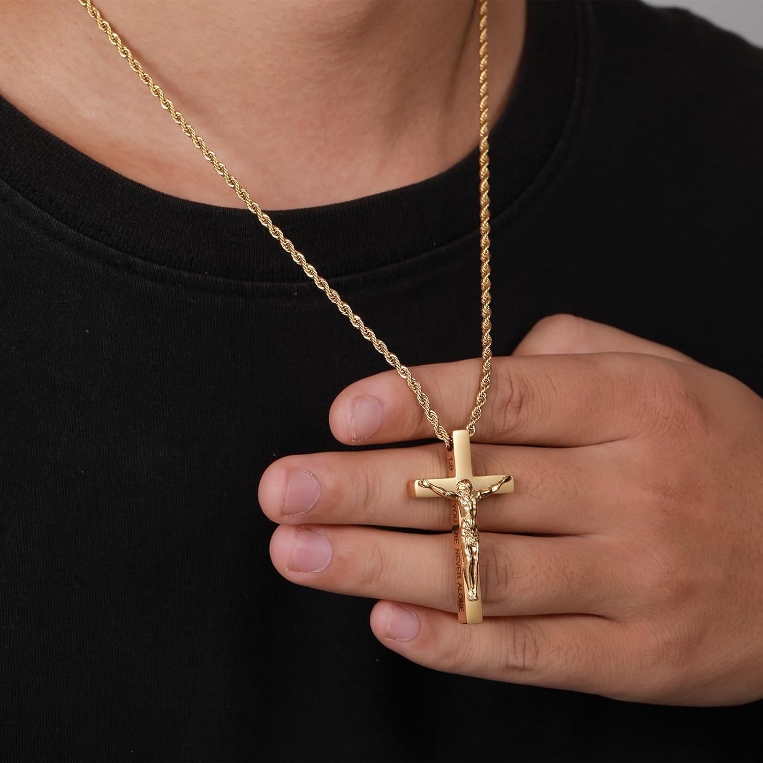 DS Christian Cross Necklace for Men Women-18K Gold Stainless Steel Crucifix Necklaces with Inspirational Bible Verse Religious Gift for Prayer Faith Jesus/God-Catholic Christian Pendant Jewelry - Image 6