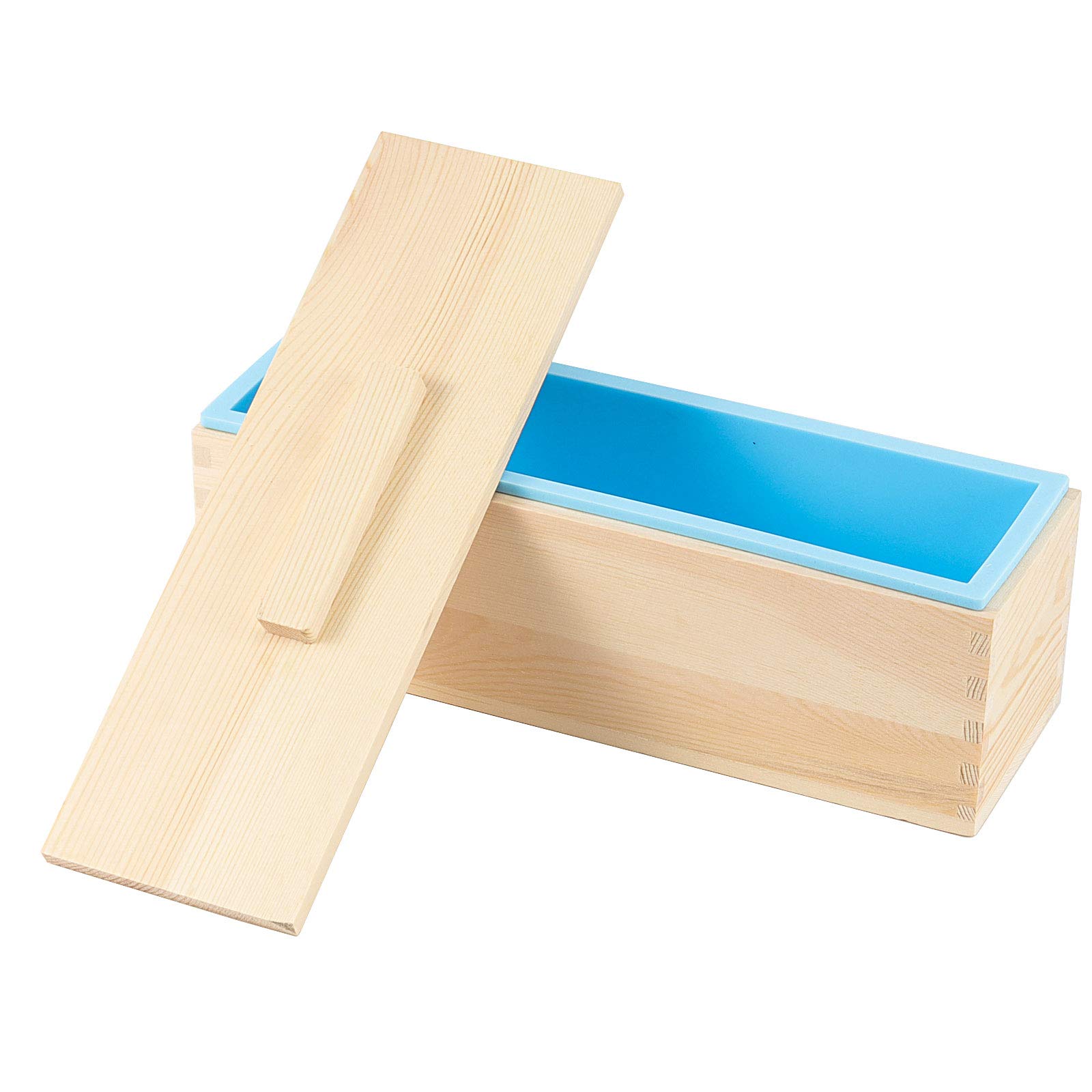 HAKZEON Silikon-Seifenformen, rechteckig, mit Holzbox und Abdeckungen, flexibles DIY-Form-Set für Seifenherstellung, Blau, 3 Packungen