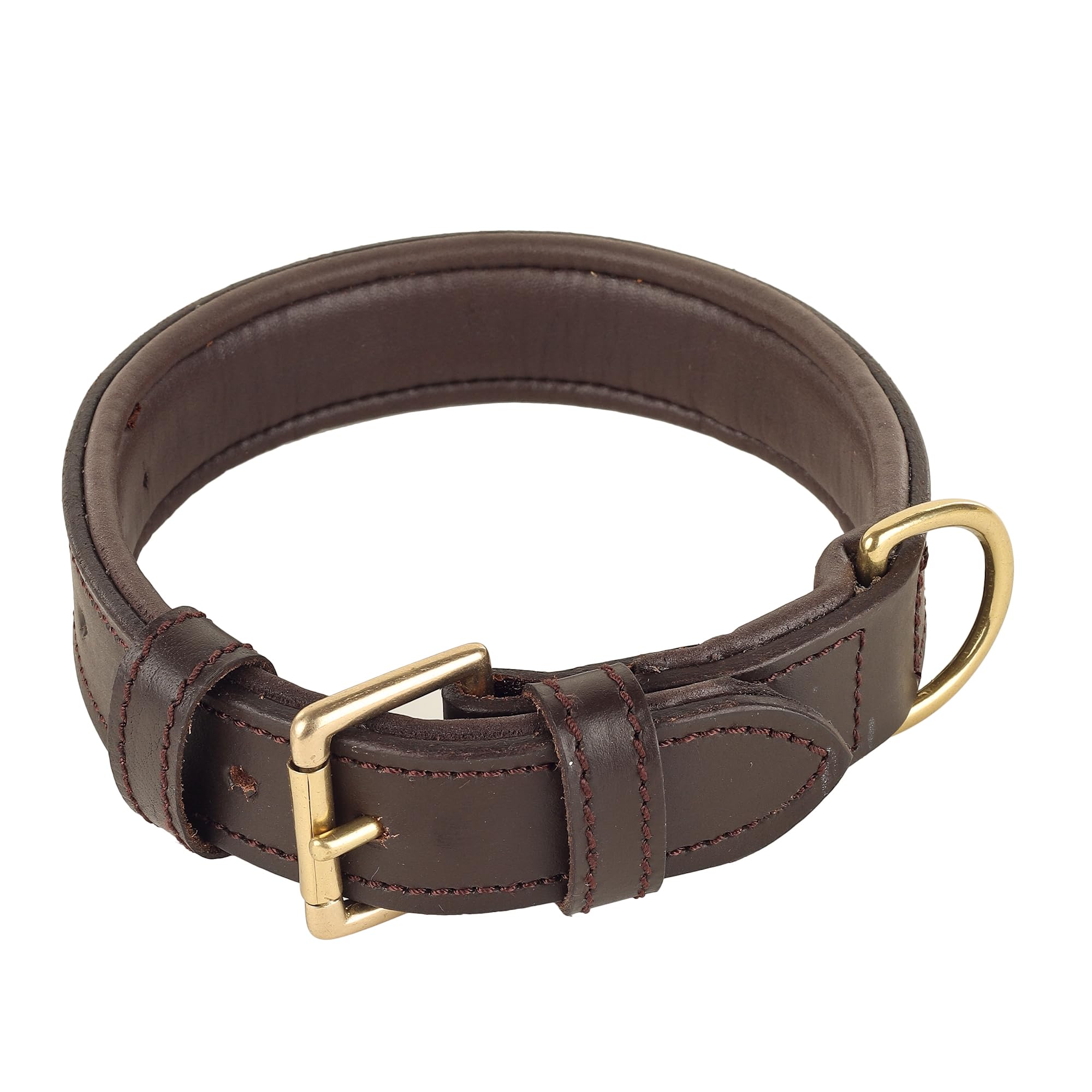 ANARJY | Genuine Leather Dog Collar | Full Grain, Heavy Duty | Comfortable, Strong, Soft Padded Collar with D-Ring | Best for Pups, Small, Medium, Large Breeds | Dark Brown (Medium) (Large)