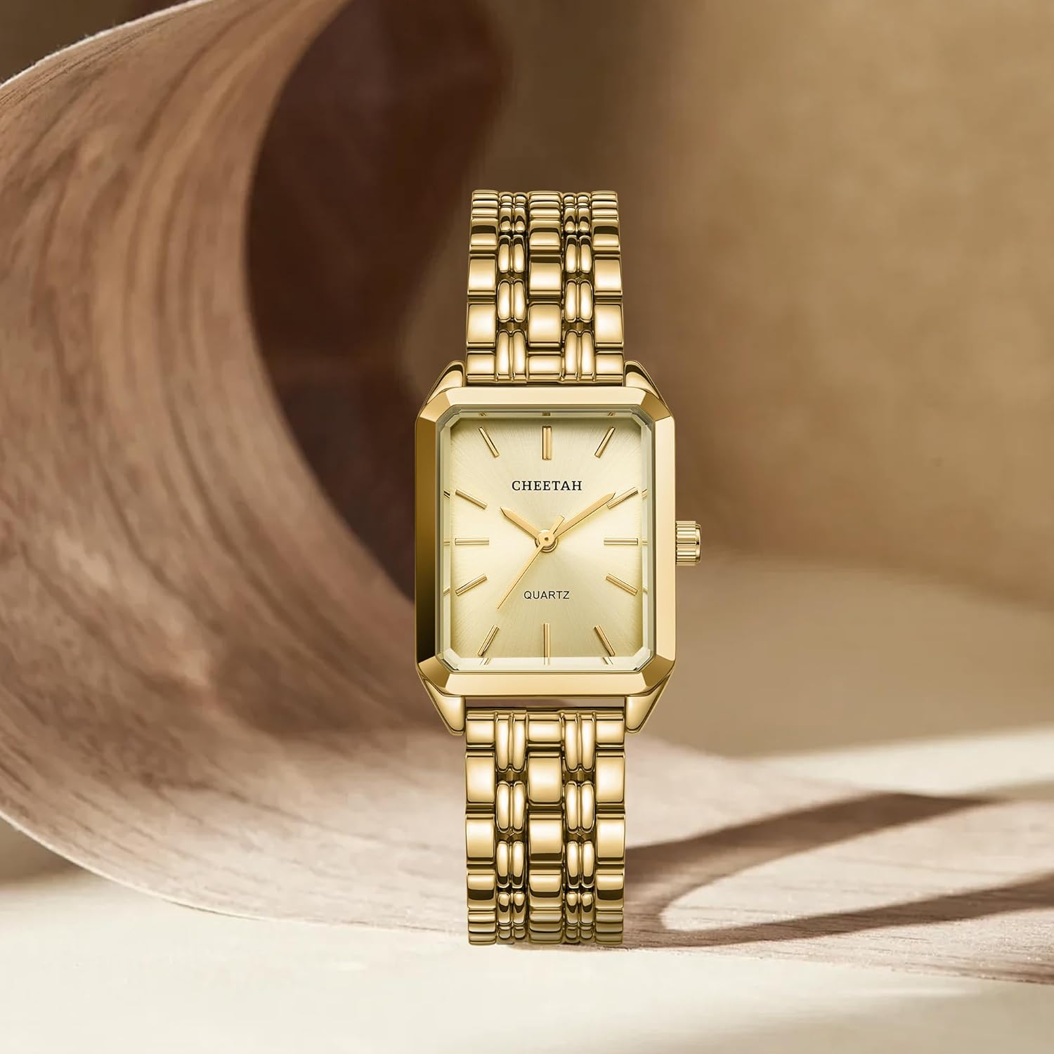 CHEETAH Women's Gold-Tone Dainty Watch, Retro Style Rectangular Case and Stainless Steel Band, Gift for Her - Image 4