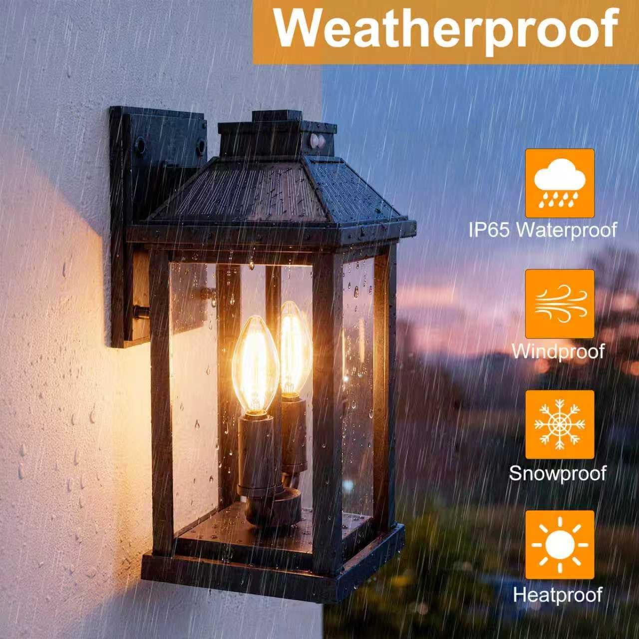 Solar Porch Lights Outdoor: Solar Wall Sconce Lights with Motion Sensor & 3 Lighting Modes - Dusk to Dawn Waterproof Lantern Fixture with Clear Panel for Garage Porch Yard Front Door (Black - 1 Pack)
