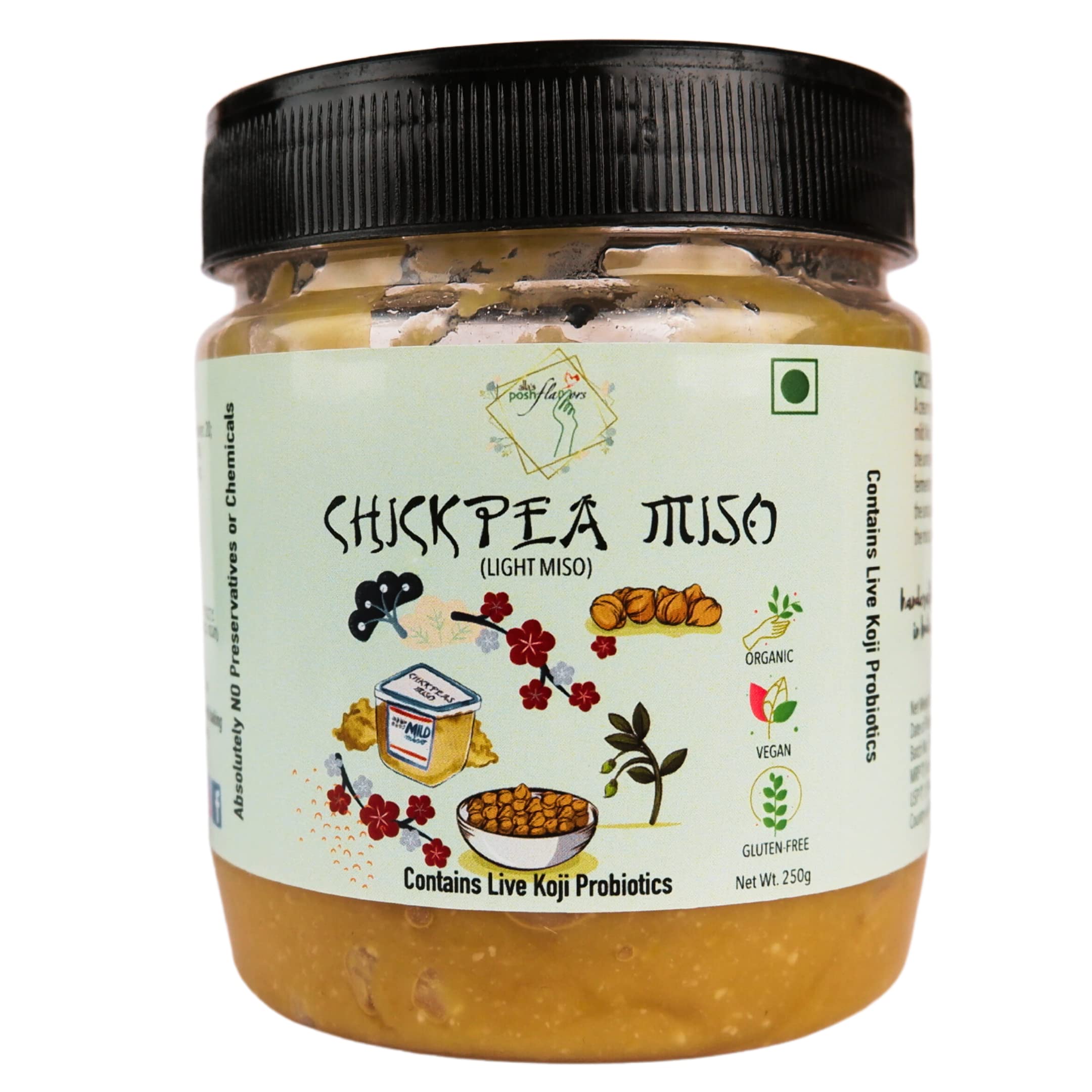 Alla's Posh Flavors™ Chickpea Miso Paste | Authentic Japanese NON-SOY | Formulated & Made under Japanese Guidance | Made In India | Contains Live Koji Probiotics | 100% Natural | 250 Grams