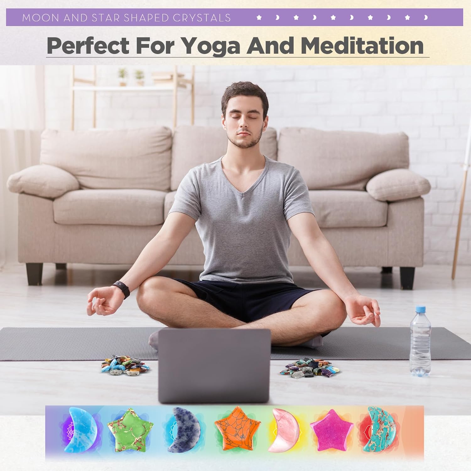 Nuenen 72 Pieces 1 inch Star and Moon Worry Stones Crystal Bulk Moon Shaped Thumb Gemstones Polished Pocket Star Palm Stones Bulk for Witchcraft Meditation Reiki Balancing Decor