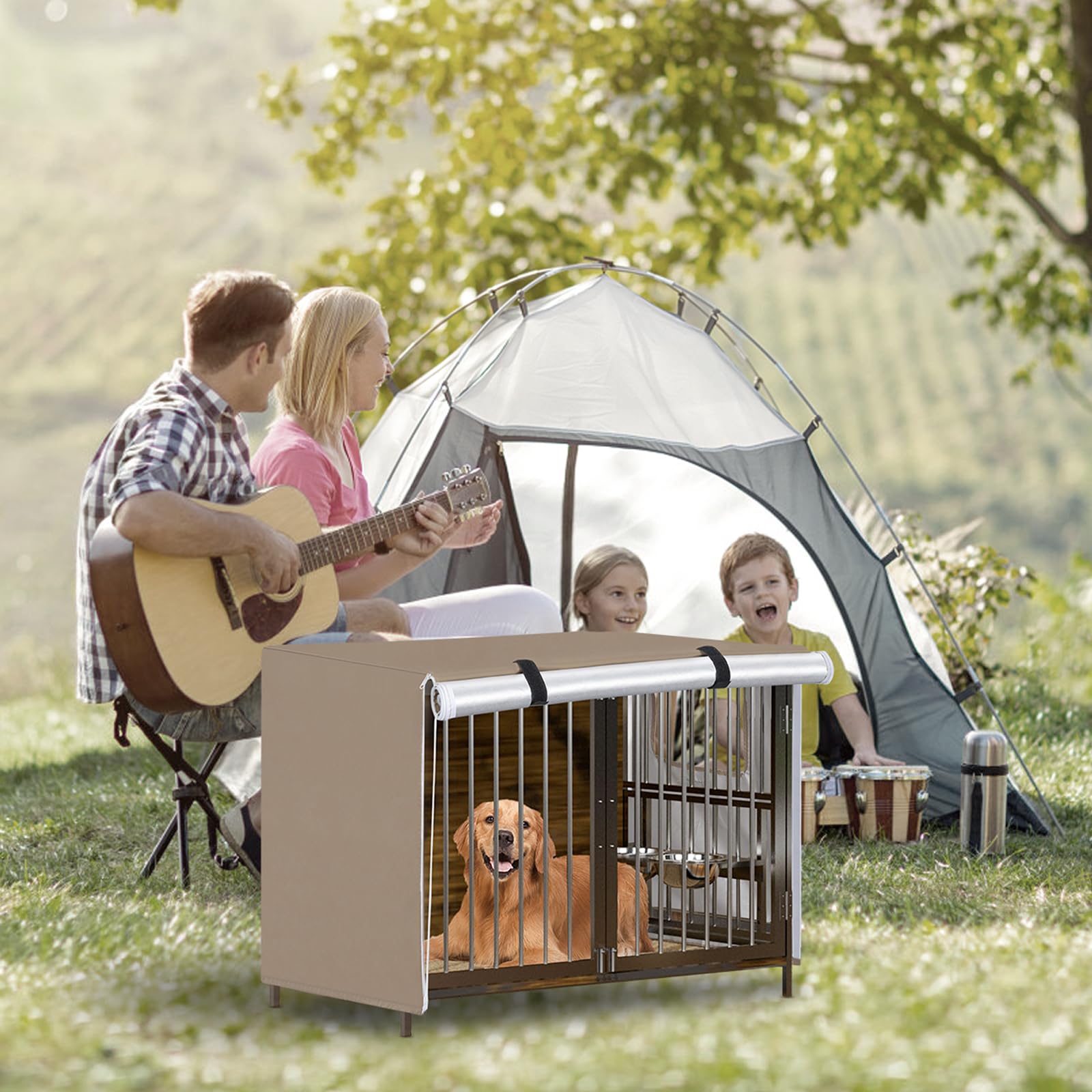 OUUTMEE Copertura per gabbia per cani adatta per gabbie per cani da 122 cm, impermeabile in tessuto Oxford 210D, copertura antivento per gabbia per cani per animali domestici, protezione interna ed