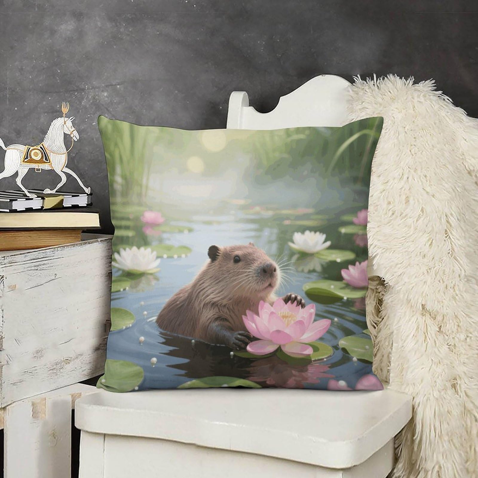 FodPand Boho Farmhouse Capybara Pillow Covers with Hidden Zipper 24x24 Soft Plush Cushion Cover Decorative Throw Pillow Cases for Couch Bed Sofa Living Room Indoor Outdoor Home Decor