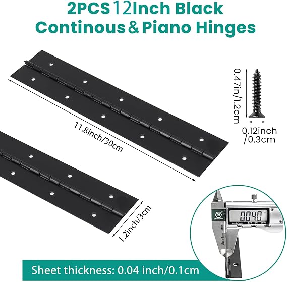 2Pcs 12inch Black Heavy Duty Continuous&Piano Hinges
