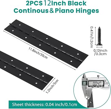 2Pcs 12inch Black Heavy Duty Continuous&Piano Hinges