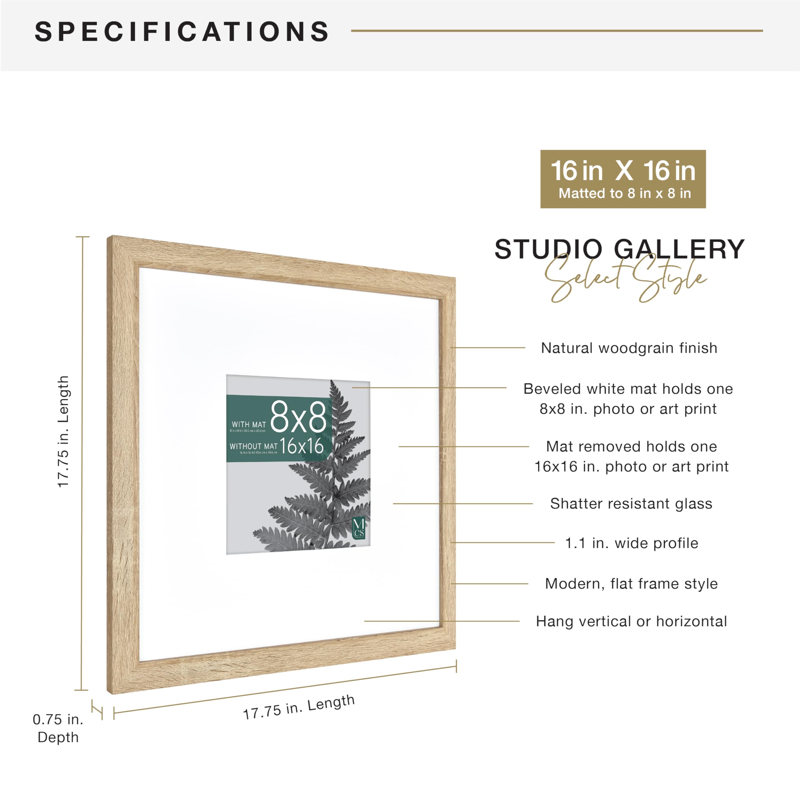 Snapklik.com : MCS Studio Gallery 16x16 Matted Photo Frame