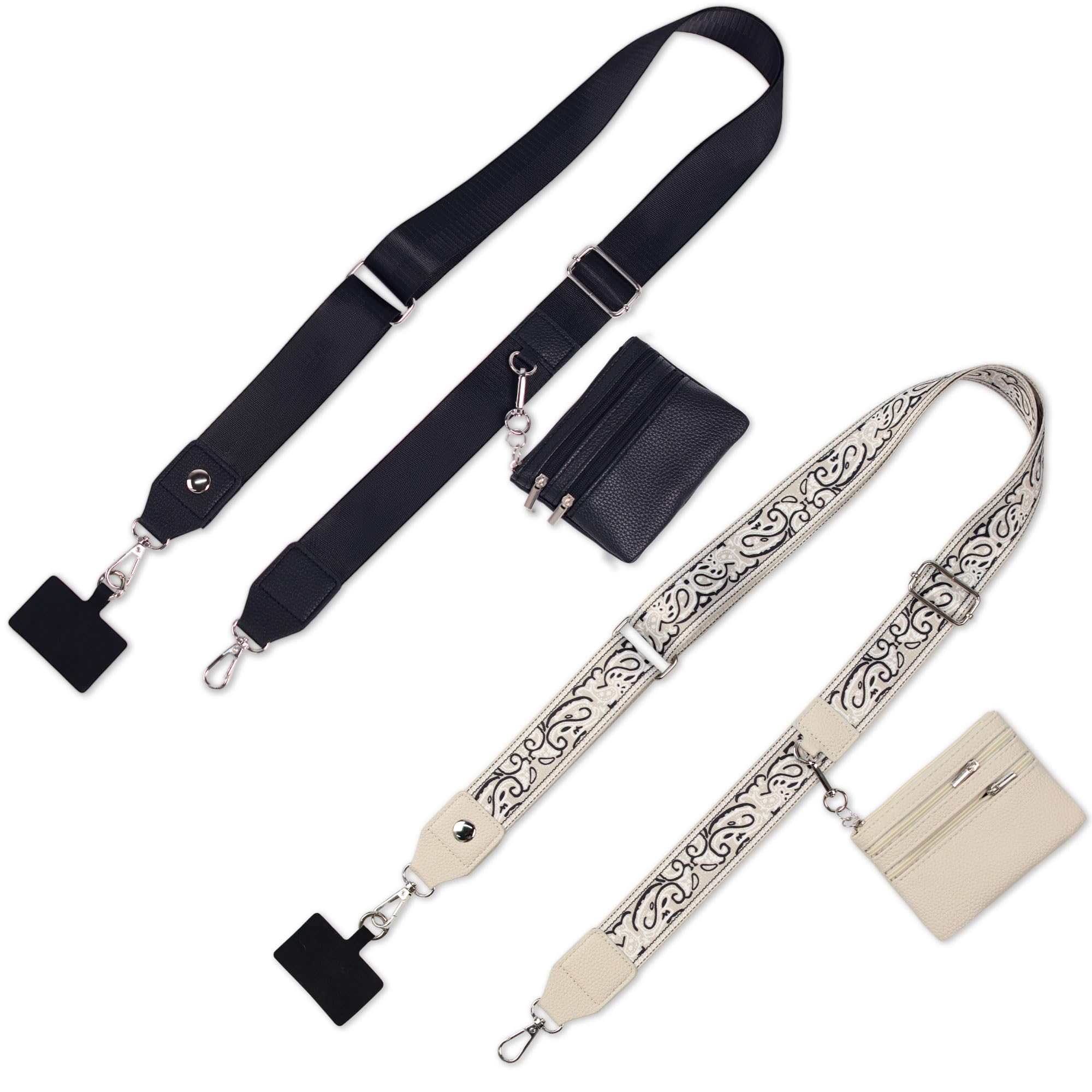 PUGPIU 2 Pack Clip and Go Strap for Phone with Wallet Crossbody - Phone Strap Crossbody with Zippered Pouch, Multifuctional Adjustable Cell Phone