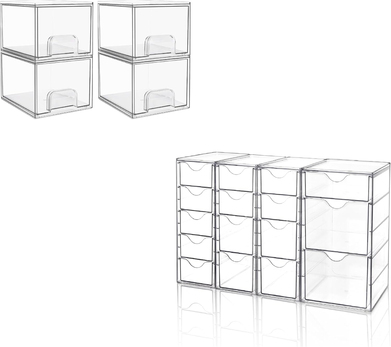 Vtopmart 4 Pack Clear Stackable Storage Drawers and Desk Organizers with16 Drawers (4 Set)