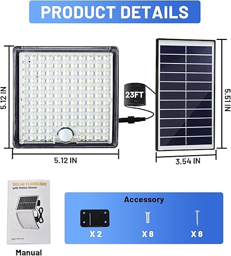 Miniatura 9 de Lámpara de pared pequeña curvada, luces solares de movimiento para exteriores impermeables con 5 modos, luces solares impermeables para exteriores