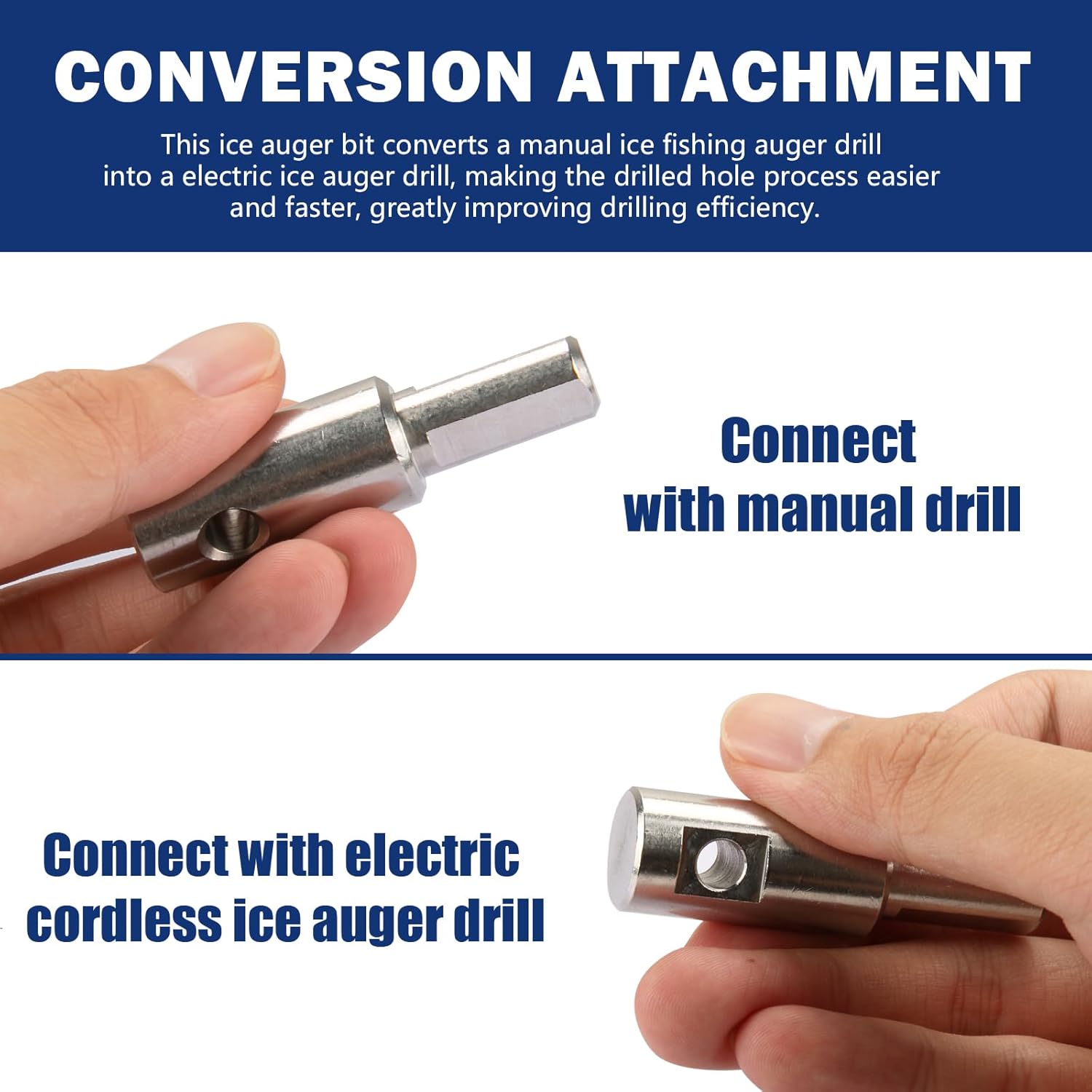 Ice Auger Drill Adapter Fits 1/2" Plus Drill Chuck, Hand Ice Fishing Auger Drill Bit 1/4" Hole Fits for 1/4"-20 Wing Bolts & Locking Screws Connect with Cordless Electric Power Drill, 1 PCS.