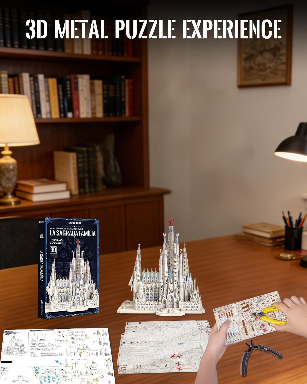Piececool Puzzle 3D in metallo per adulti La Sagrada Família Cathedral Kit modello in metallo, kit di costruzione di architettura della cattedrale, rompicapo puzzle 3D fai da te, decorazione per la