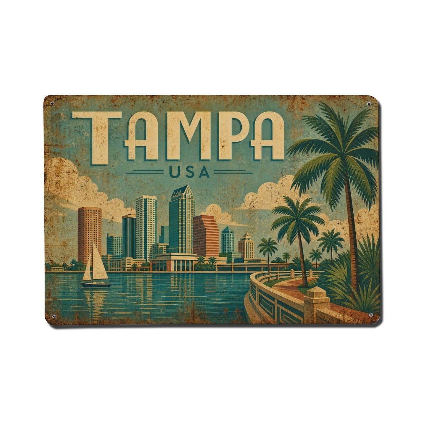 Vintage Travel USA Tampa Metal Tin Sign