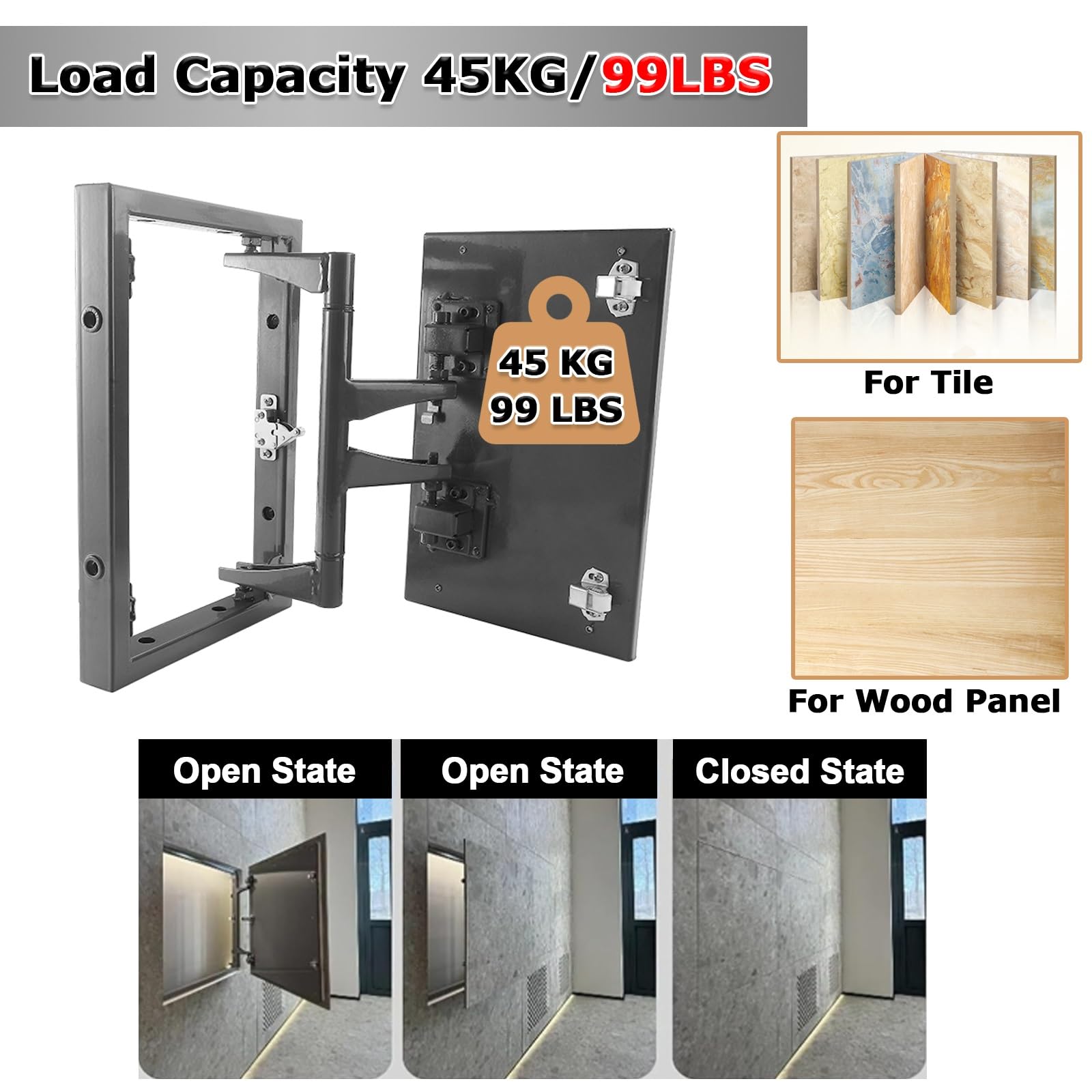 Pannello di accesso a parete per piastrelle nascoste, porta di servizio invisibile per impianti idraulici e riscaldamento, accesso a muro a secco e piastrelle da 15 a 60 cm, facile installazione
