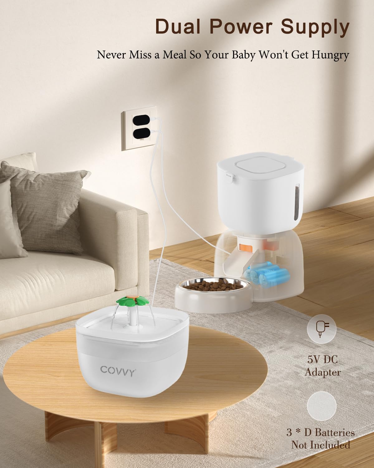 Juego de comedero automático para mascotas y agua para gatos, dispensador de alimentos para perros con pantalla LCD, temporizador para gatos y perros, control de porciones de 1 a 4 comidas
