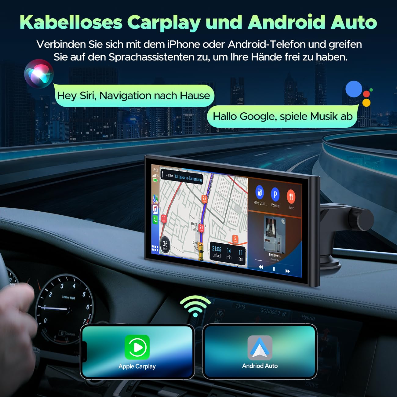Autoradio Portatile con A-pple Carplay Android Auto con Dash Cam Anteriore Posteriore 4K+1080P, Wireless Autoradio 9,26 Pollici Touchscreen, Car Audio Radio con Mirror Link/Bluetooth 5.0/FM/AUX/64G TF