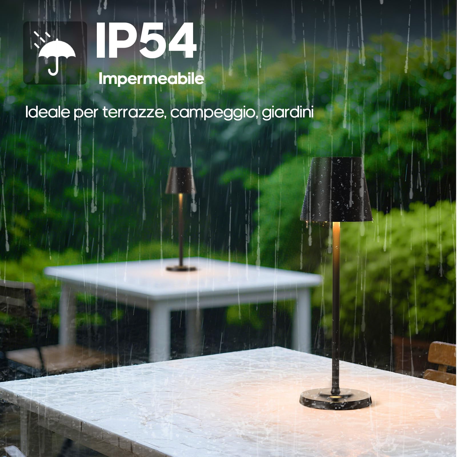 GOODEA 3 in1 Lampada da tavolo senza fili, 3 altezze regolabili e 3 temperature di colore-5500 mAh, dimmerabile senza palo, lampada da tavolo ricaricabile per interni ed esterni, con USB - C [2, nero]