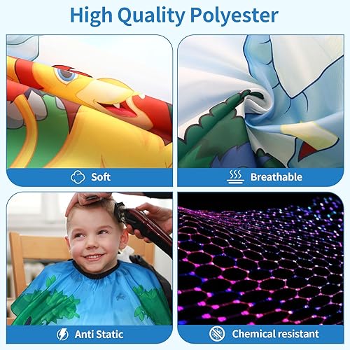 Miniatura 43 de Capa de peluquería para niños con cepillo para el cuello, capa profesional de corte de pelo con cierre a presión ajustable