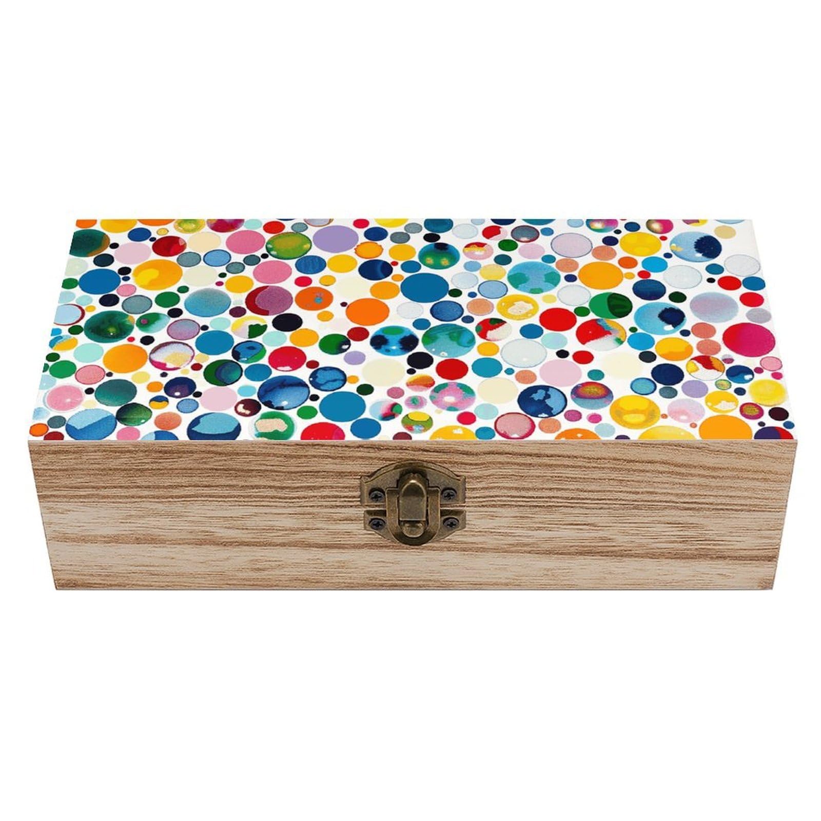 HLBSDM Vintage Wooden Storage Box Many Colorful Dots Keepsake Box for Jewelry Photos Letters Elegant Desktop Organizer for Home Office Decor