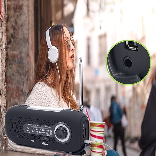 Miniatura 9 de Radio meteorológica Hank Crank, radio meteorológica NOAA, radio AM FM, radio de emergencia impermeable con linterna LED y cargador de teléfono