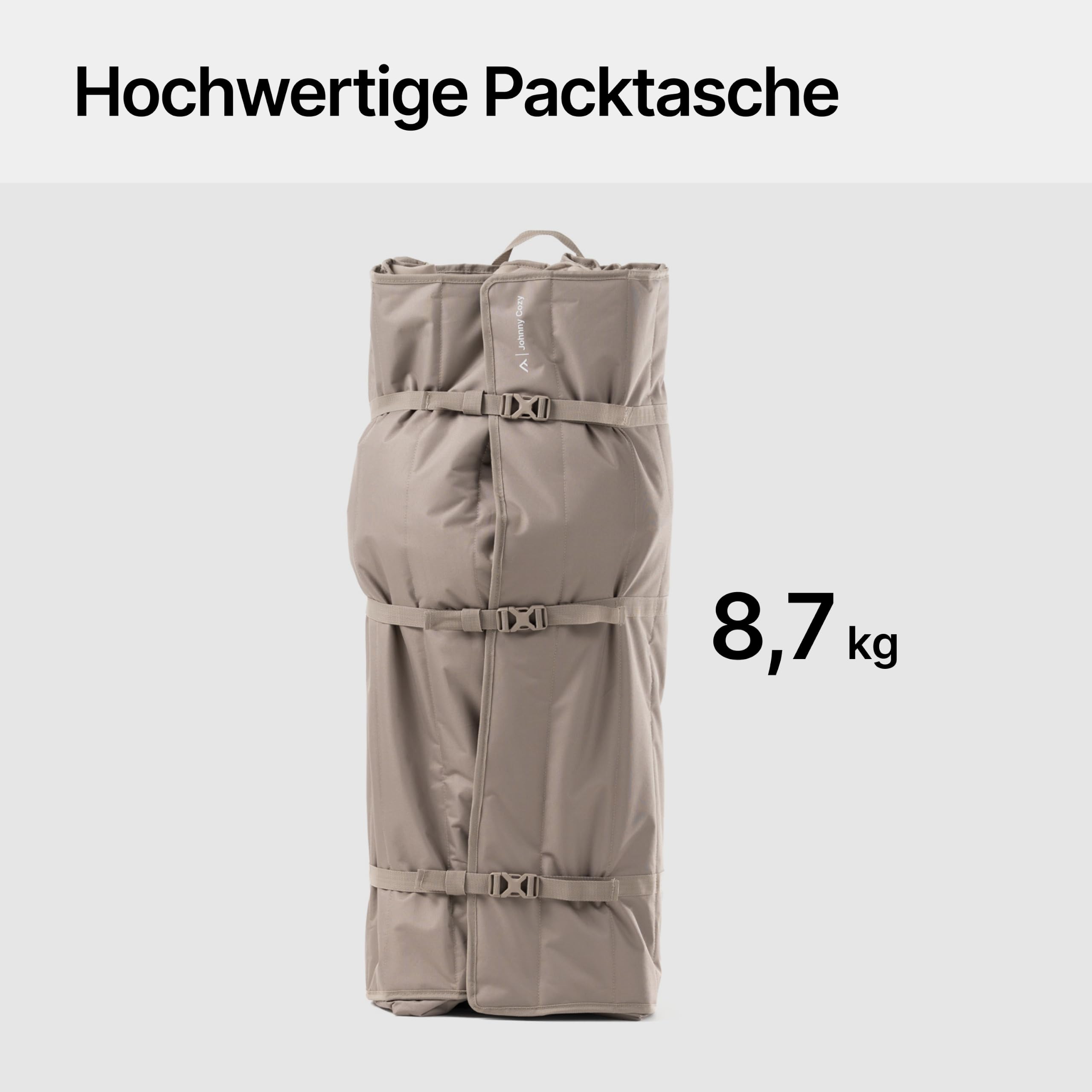 qeedo Johnny Cozy Faltbarer Campingbank gepolstert mit Cozy Bezug – Sofa-Feeling für 2 Personen – Rucksack-Packtasche – bis 300 kg belastbar