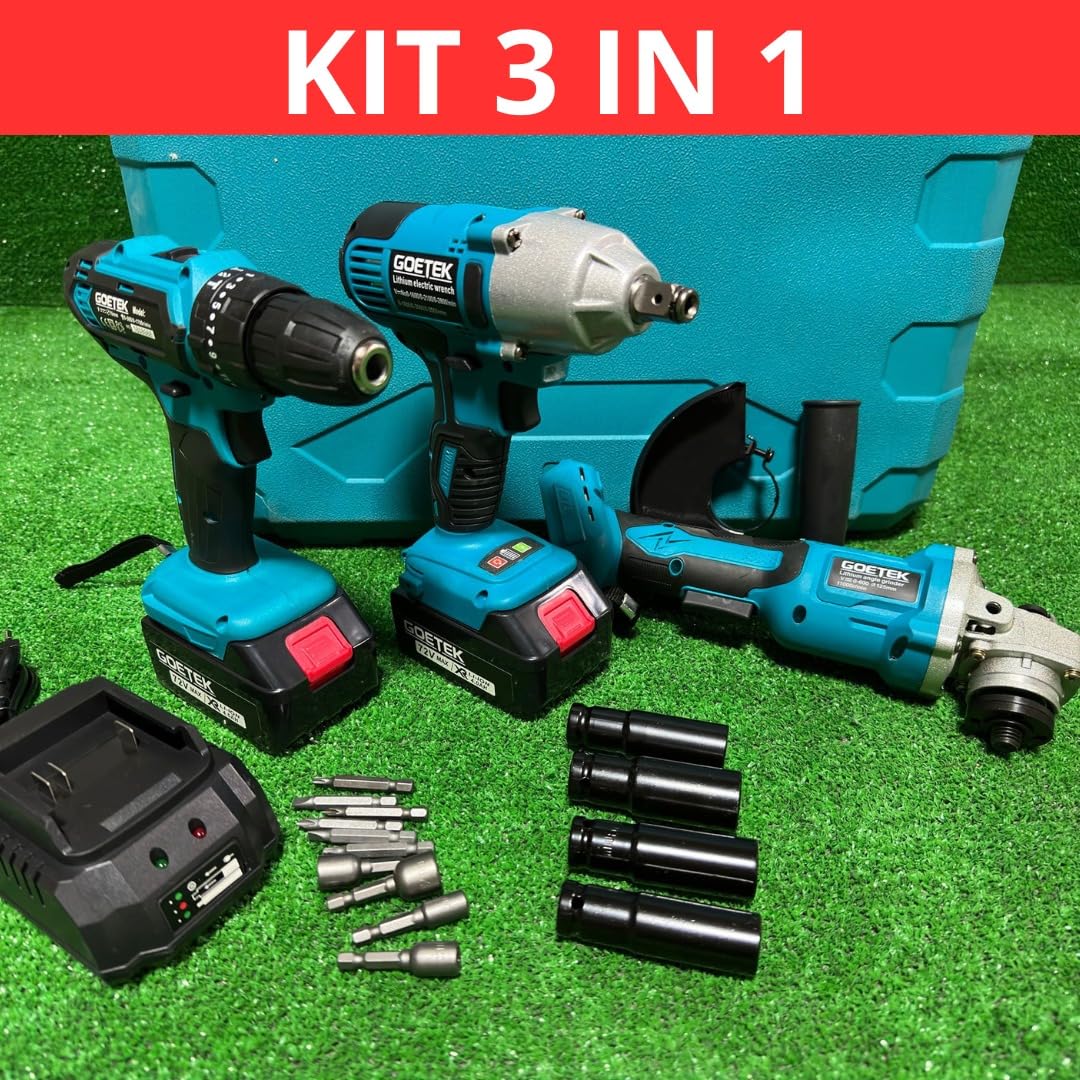 Kit Completo Professionale Fai da Te 3 in 1 con Trapano Avvitatore a Batteria, Smerigliatrice Angolare a Batteria, Trapano ad Impulsi Svita Bulloni 68v