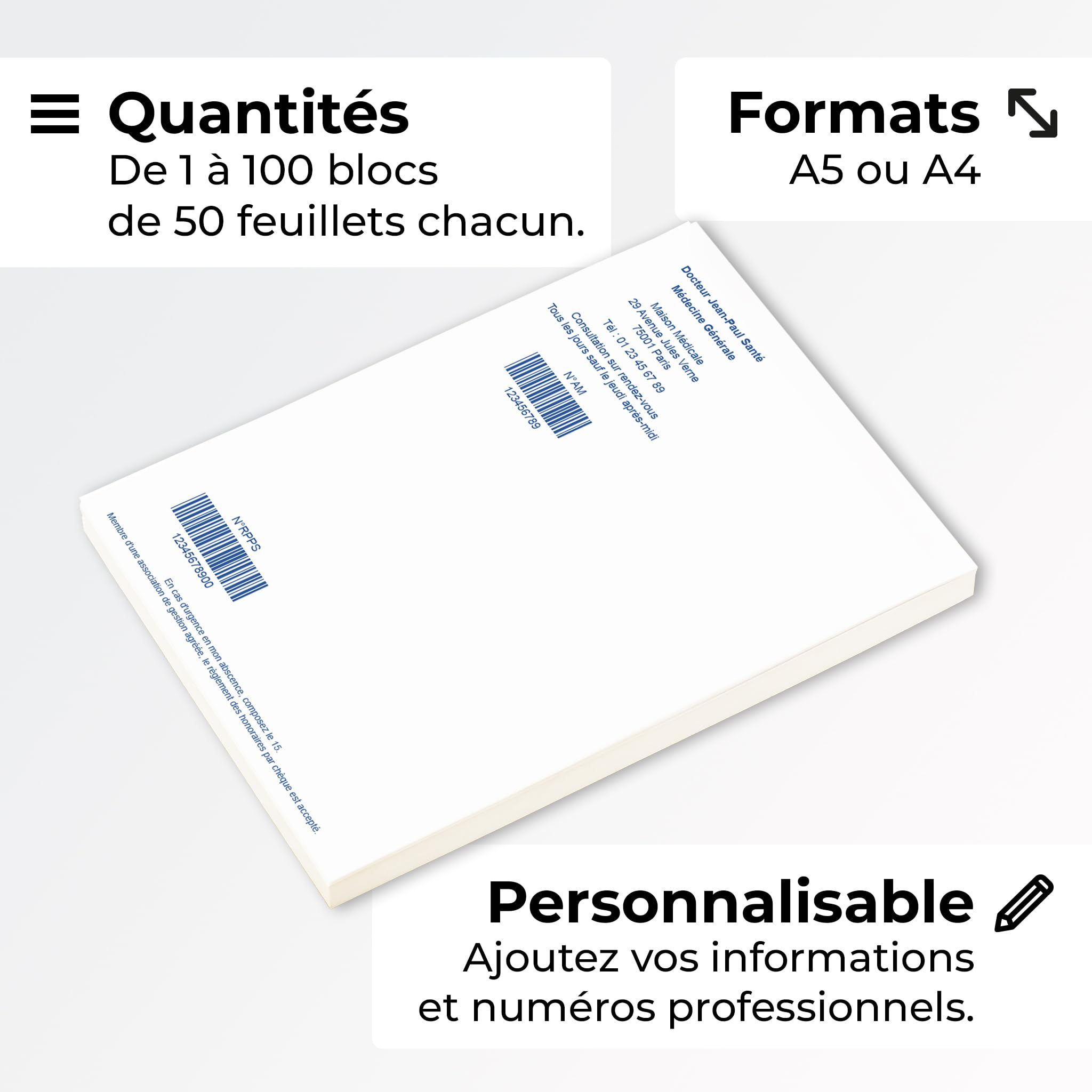 Bloc de 100 ordonnances personnalisé - UTTSCHEID (Sans porte-documents, 10) | Pour les professionnels de santé