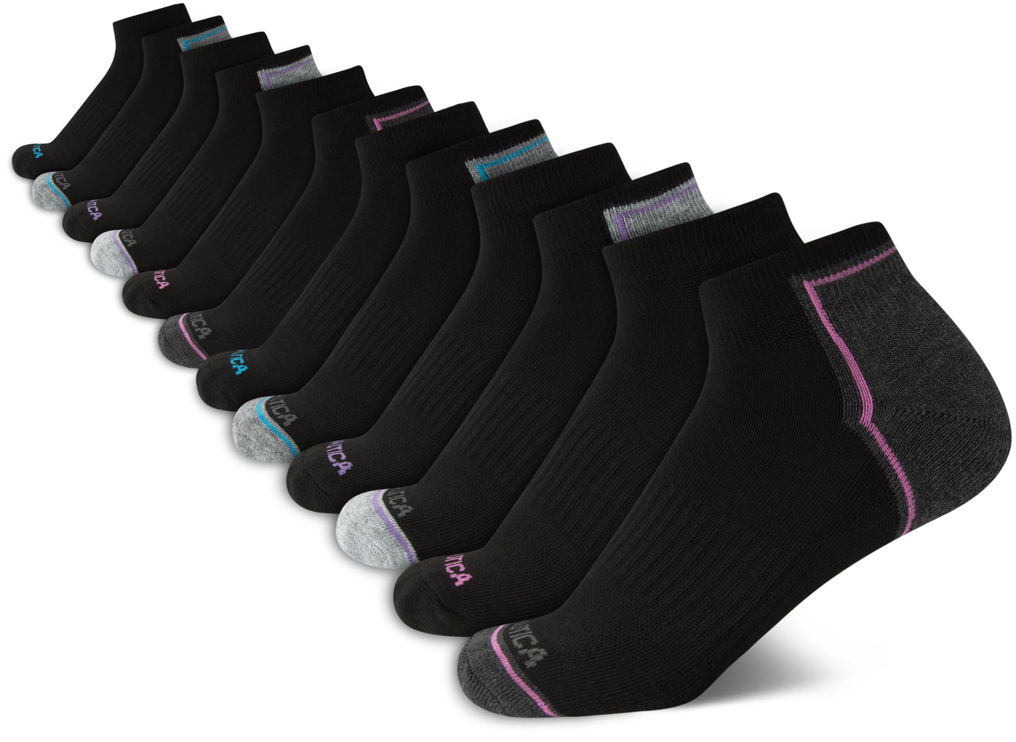 Nautica Womens Quarter Socks Cushioned Moisture Wicking Socks, 12 Pack