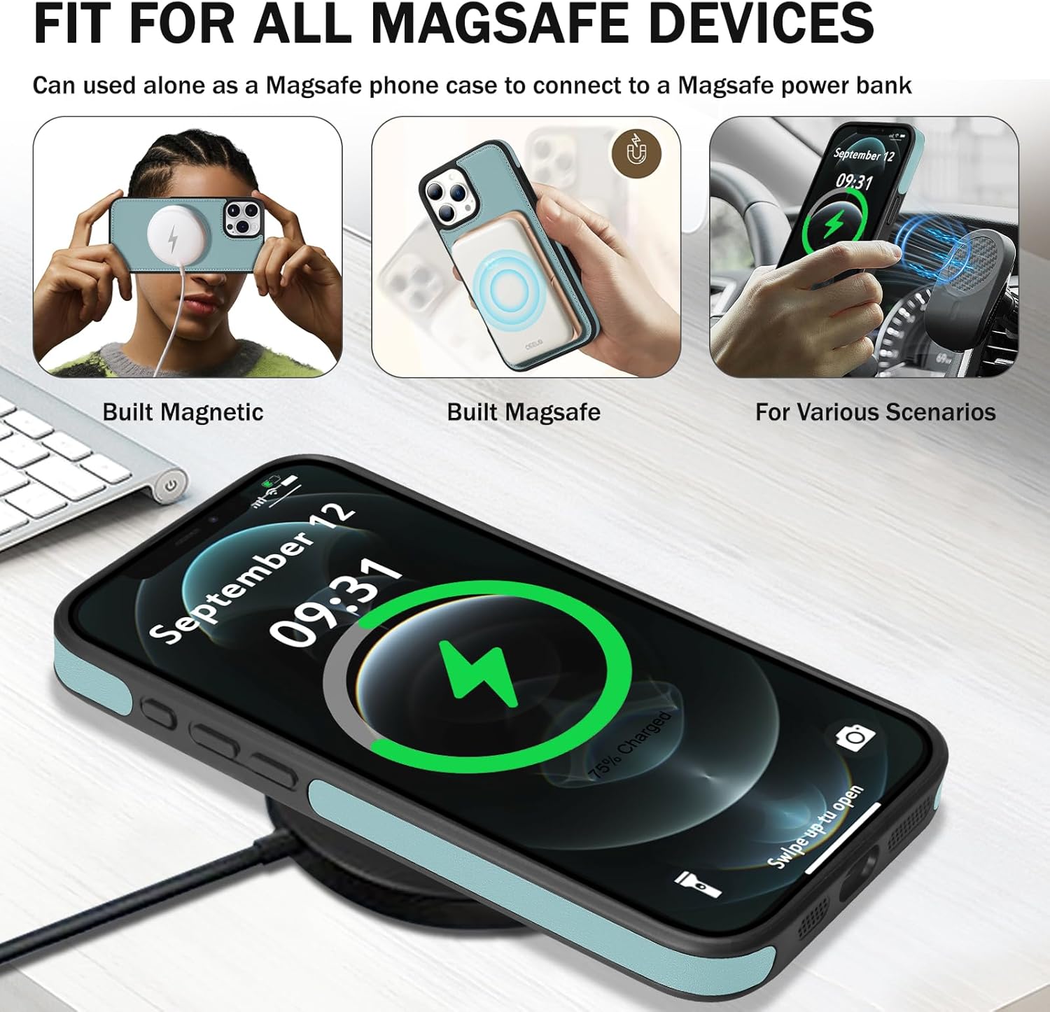 for iPhone 12 pro max Wallet Case, 2-in-1 Detachable Phone Case, Card Holder RFID Blocking, Fashionable Faux Leather Card Slot & Folding Design (Blue 6.7'')